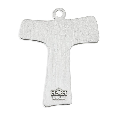 Sterling Silver St. Francis Tau Cross, 1", 24" Stainless Steel Curb Chain# 29377