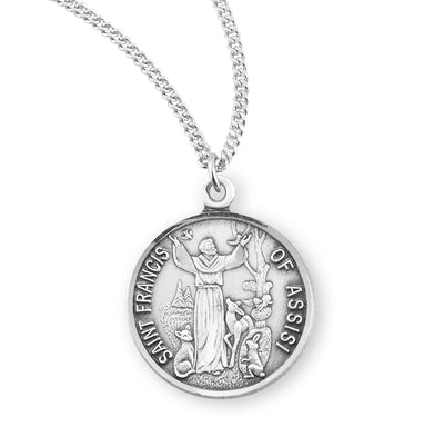 Sterling Silver Small Round St. Francis Medal, 18" Stainless Steel Curb Chain# 29372