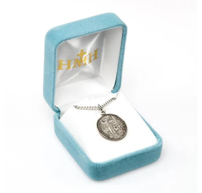 Sterling Silver Small Round St. Francis Medal, 18" Stainless Steel Curb Chain# 29372