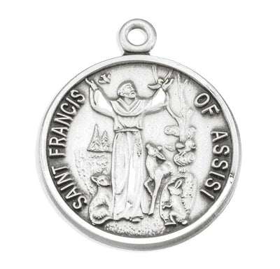 Sterling Silver Small Round St. Francis Medal, 18" Stainless Steel Curb Chain# 29372