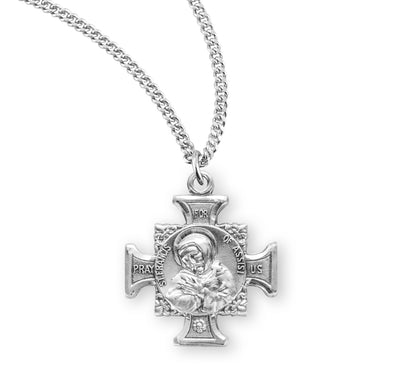 Sterling Silver St. Francis Medal, 7/8", 18" Stainless Steel Curb Chain# 27240