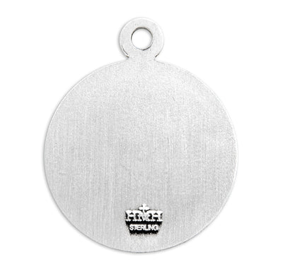 Sterling Silver Guardian Angel Medal, 13/16" dia., 18" Stainless Steel Curb Chain# 29373