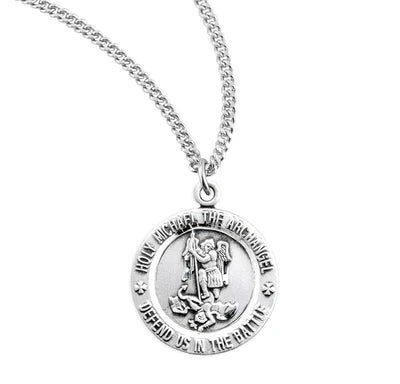 Saint Michael Sterling Silver Medal, 9/16", 18" Stainless Steel Curb Chain# 6551