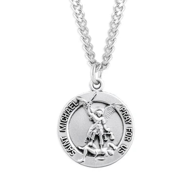 ST MICHAEL STERLING MEDAL, #27220, 13/16", 24" Stainless Steel Curb Chain