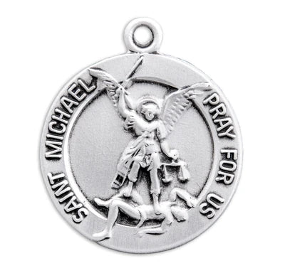 ST MICHAEL STERLING MEDAL, #27220, 13/16", 24" Stainless Steel Curb Chain