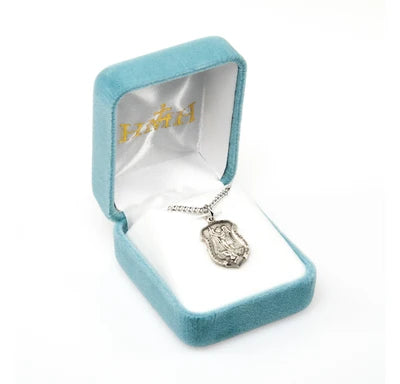 Saint Michael Sterling Silver shield Medal, 11/16", 20" Stainless Steel Curb Chain # 6556