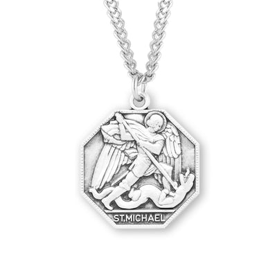 Sterling Silver St. Michael Medal, 1", 24" Stainless Steel Curb Chain # 29468