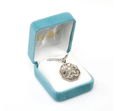 Sterling Silver St. Michael Medal, 1", 24" Stainless Steel Curb Chain # 29468