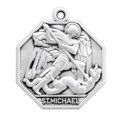 Sterling Silver St. Michael Medal, 1", 24" Stainless Steel Curb Chain # 29468