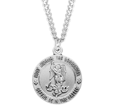 Sterling Silver St. Michael Medal, 7/8", 24" Stainless Steel Curb Chain # 29467