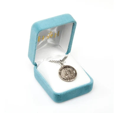Sterling Silver St. Michael Medal, 7/8", 24" Stainless Steel Curb Chain # 29467
