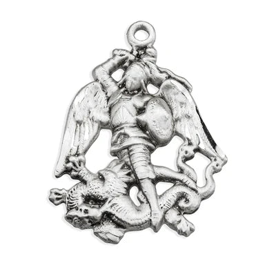 Saint Michael Sterling Silver Pierced Medal, 1", 24" Stainless Steel Curb Chain # 6567
