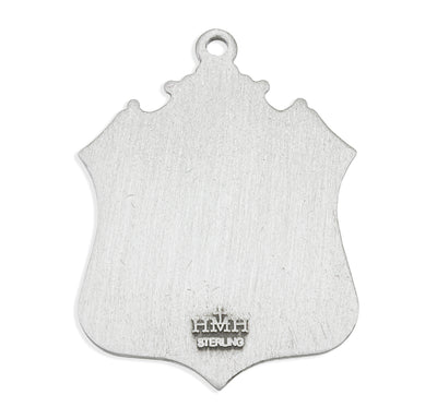 Saint Michael Sterling Silver Shield Medal, 15/16", 24" Stainless Steel Curb Chain # 6569