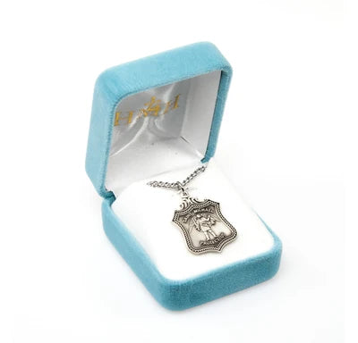 Saint Michael Sterling Silver Shield Medal, 15/16", 24" Stainless Steel Curb Chain # 6569