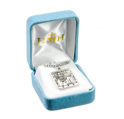 Saint Michael Police Sterling Silver Medal, 7/8", 24" Stainless Steel Curb Chain # 6563