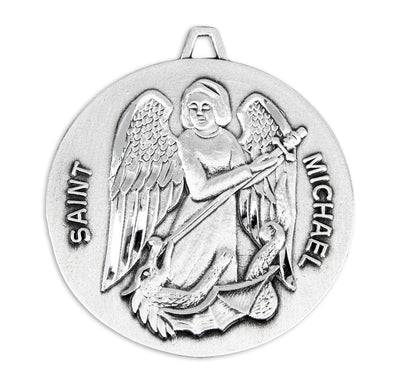 Saint Michael Sterling Silver Medal, 1-1/8", 27" Stainless Steel Curb Chain # 6573