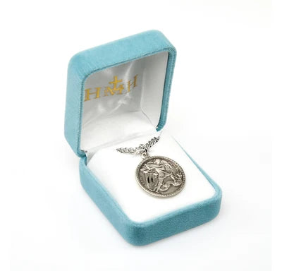 Saint Michael Sterling Silver Medal, 7/8", 24" Stainless Steel Curb Chain # 6566