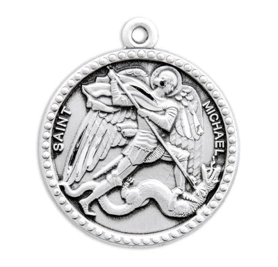 Saint Michael Sterling Silver Medal, 7/8", 24" Stainless Steel Curb Chain # 6566