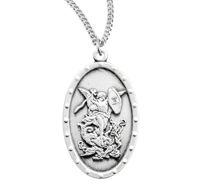 Saint Michael Sterling Silver Medal, 15/16", 20" Stainless Steel Curb Chain # 6508