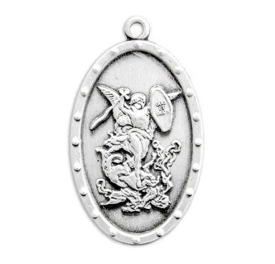 Saint Michael Sterling Silver Medal, 15/16", 20" Stainless Steel Curb Chain # 6508