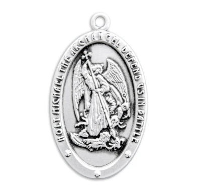 Saint Michael Sterling Silver Medal, 7/8", 20" Stainless Steel Curb Chain # 6524