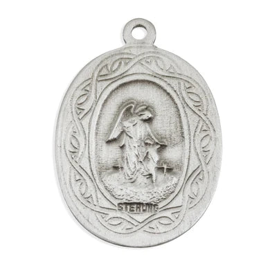 Saint Michael Sterling Silver Crown of Thorns Medal, 7/8", 24" Stainless Steel Curb Chain # 6541