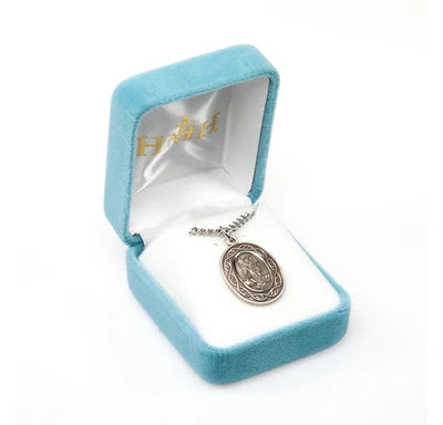 Saint Michael Sterling Silver Crown of Thorns Medal, 7/8", 24" Stainless Steel Curb Chain # 6541
