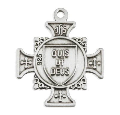Saint Michael Sterling Silver Cross Medal, 13/16", 18" Stainless Steel Curb Chain # 6575