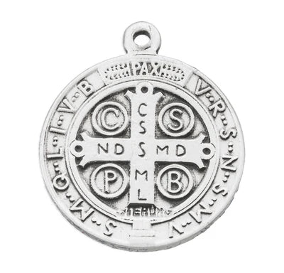 St. Benedict Sterling Medal, 5/8", 18" Stainless Steel Curb Chain # 29488