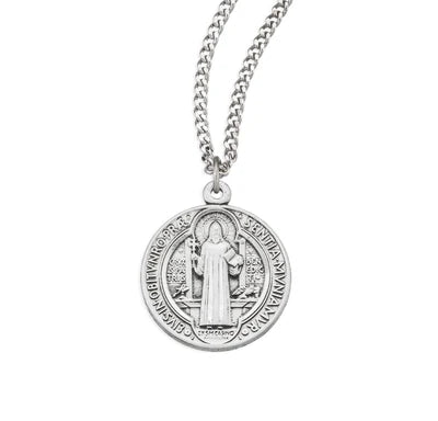 St. Benedict Sterling Medal, 5/8", 18" Stainless Steel Curb Chain # 29488
