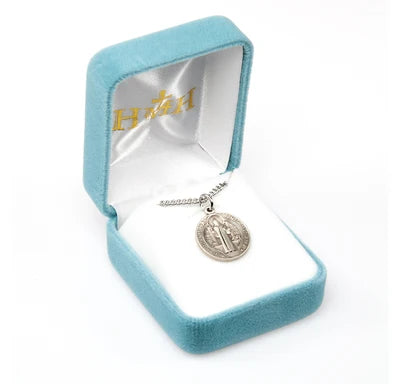 St. Benedict Sterling Medal, 5/8", 18" Stainless Steel Curb Chain # 29488