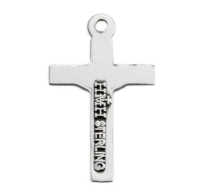 Sterling Silver Crucifix, 5/8", 16" Stainless Steel Curb Chain, # 27254