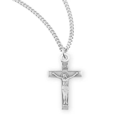 Sterling Silver Crucifix, 5/8", 16" Stainless Steel Curb Chain, # 27254