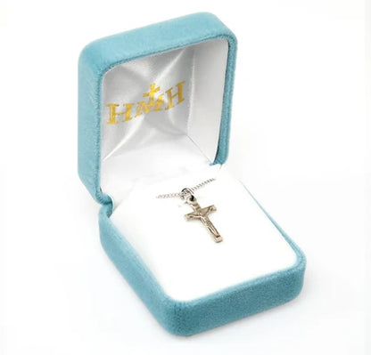 Sterling Silver Crucifix, 5/8", 16" Stainless Steel Curb Chain, # 27254