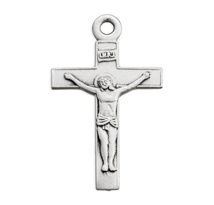 Sterling Silver Crucifix, 5/8", 16" Stainless Steel Curb Chain, # 27254