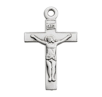 Sterling Silver Crucifix, 5/8", 16" Stainless Steel Curb Chain, # 27254