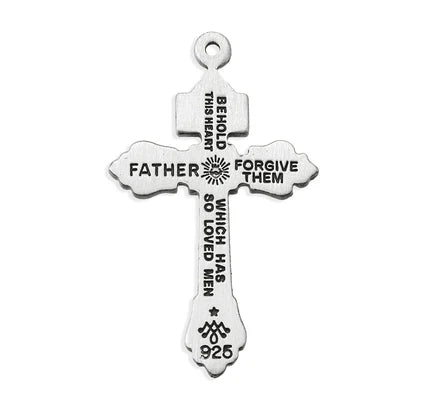 Sterling Silver Pardon Crucifix, 1-1/8", 24" Stainless Steel Curb Chain, # 41611