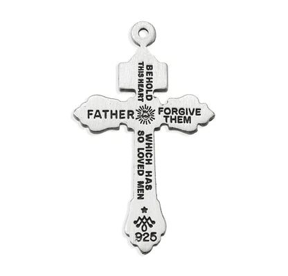 Sterling Silver Pardon Crucifix, 1-1/8", 24" Stainless Steel Curb Chain, # 41611