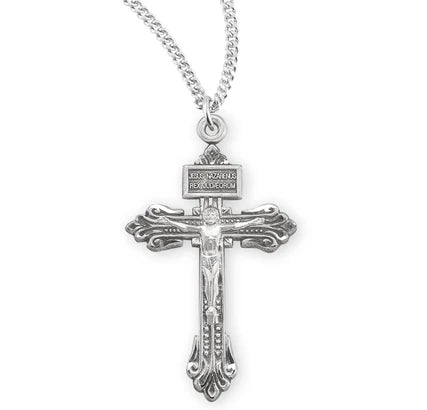 Sterling Silver Pardon Crucifix, 1-1/8", 24" Stainless Steel Curb Chain, # 41611