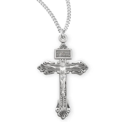Sterling Silver Pardon Crucifix, 1-1/8", 24" Stainless Steel Curb Chain, # 41611