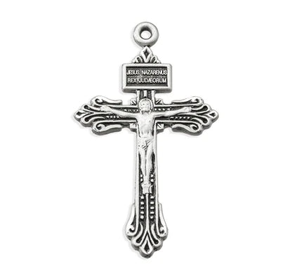 Sterling Silver Pardon Crucifix, 1-1/8", 24" Stainless Steel Curb Chain, # 41611