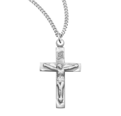 Sterling Silver Crucifix, 13/16", 18" Stainless Steel Curb Chain, #29386
