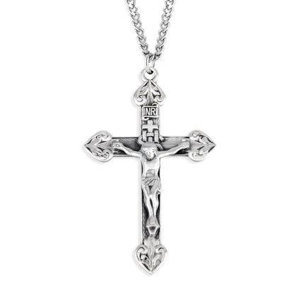 Sterling Crucifix, 1-3/4", 24" Stainless Steel Curb Chain, # 96846