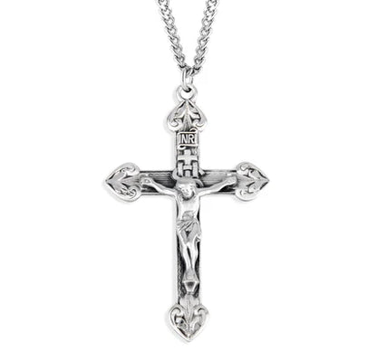 Sterling Crucifix, 1-3/4", 24" Stainless Steel Curb Chain, # 96846