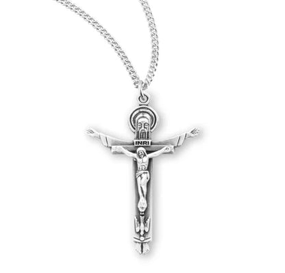 Sterling Silver Trinity Crucifix, 1-1/4" overall, 18" Stainless Steel Curb Chain, # 27305