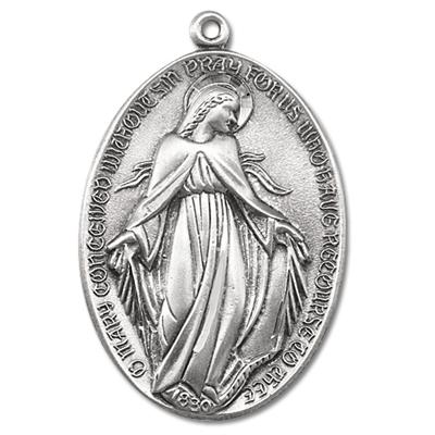 Sterling Miraculous Medal,1-3/8", Your choice of chain, # 27291