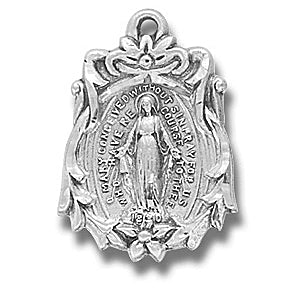 Sterling Miraculous Medal, 13/16", Your choice of chain, # 27104