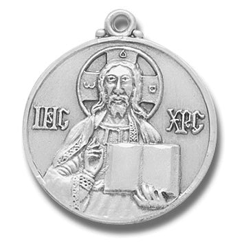 Sterling Silver Christ the Teacher Icon medal, 7/8", Your choice of chain, # 27184