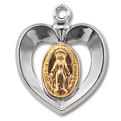 2-Tone Sterling Silver Miraculous Medal, Your choice of chain, # 97007