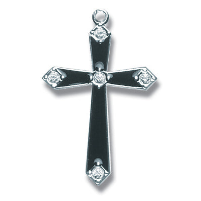 Sterling Silver Cross with Black Enamel, 1-1/8" tall, Your choice of chain, # 29443